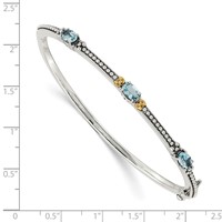 Shey Couture Sterling Silver Bangle with 14K Accent Antiqued Oval Sky Blue Topaz view 3