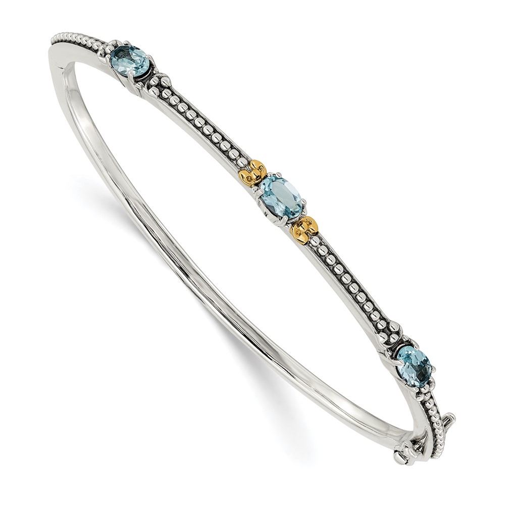 Shey Couture Sterling Silver Bangle with 14K Accent Antiqued Oval Sky Blue Topaz
