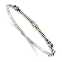 Shey Couture Sterling Silver Bangle with 14K Accent Antiqued Oval Sky Blue Topaz view 1