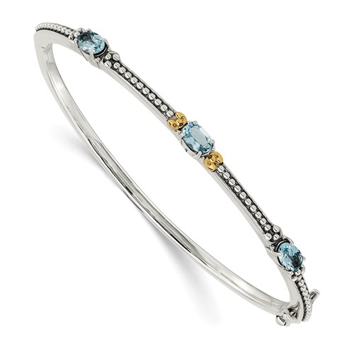 Shey Couture Sterling Silver Bangle with 14K Accent Antiqued Oval Sky Blue Topaz