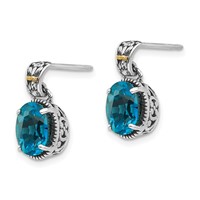 Shey Couture Sterling Silver Earrings with 14K Accent Antiqued Oval London Blue Topaz Post Dangle view 2