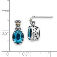 Shey Couture Sterling Silver Earrings with 14K Accent Antiqued Oval London Blue Topaz Post Dangle view 4