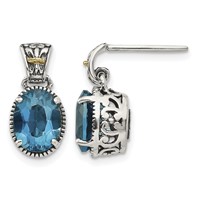 Shey Couture Sterling Silver Earrings with 14K Accent Antiqued Oval London Blue Topaz Post Dangle view 1