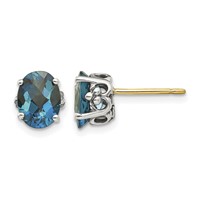 Shey Couture Sterling Silver Earrings with 14K Accent Antiqued Oval London Blue Topaz Post view 1