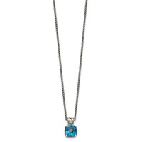 Shey Couture Sterling Silver Necklace with 14K Accent Antiqued Cushion London Blue Topaz, 18" view 2