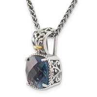 Shey Couture Sterling Silver Necklace with 14K Accent Antiqued Cushion London Blue Topaz, 18" view 5