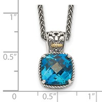 Shey Couture Sterling Silver Necklace with 14K Accent Antiqued Cushion London Blue Topaz, 18" view 3