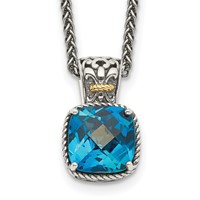 Shey Couture Sterling Silver Necklace with 14K Accent Antiqued Cushion London Blue Topaz, 18" view 1