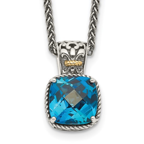 Shey Couture Sterling Silver Necklace with 14K Accent Antiqued Cushion London Blue Topaz, 18"