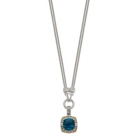 Shey Couture Sterling Silver Necklace with 14K Accent Antiqued Cushion London Blue Topaz and Diamond Plus 1in Ext., 17" view 2