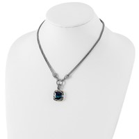 Shey Couture Sterling Silver Necklace with 14K Accent Antiqued Cushion London Blue Topaz and Diamond Plus 1in Ext., 17" view 4