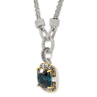 Shey Couture Sterling Silver Necklace with 14K Accent Antiqued Cushion London Blue Topaz and Diamond Plus 1in Ext., 17" view 5