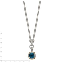 Shey Couture Sterling Silver Necklace with 14K Accent Antiqued Cushion London Blue Topaz and Diamond Plus 1in Ext., 17" view 3