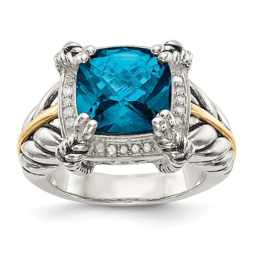 Shey Couture Sterling Silver Ring with 14K Accent Antiqued London Blue Topaz and Diamond
