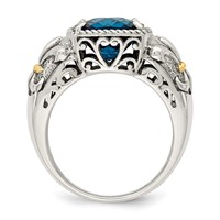 Shey Couture Sterling Silver Ring with 14K Accent Antiqued Checkerboard Cushion London Blue Topaz view 2