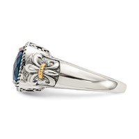 Shey Couture Sterling Silver Ring with 14K Accent Antiqued Checkerboard Cushion London Blue Topaz view 3