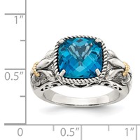 Shey Couture Sterling Silver Ring with 14K Accent Antiqued Checkerboard Cushion London Blue Topaz view 4