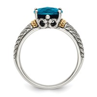 Shey Couture Sterling Silver Ring with 14K Accent Antiqued Oval London Blue Topaz view 2