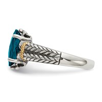 Shey Couture Sterling Silver Ring with 14K Accent Antiqued Oval London Blue Topaz view 3