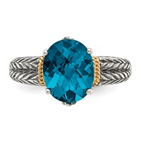 Shey Couture Sterling Silver Ring with 14K Accent Antiqued Oval London Blue Topaz view 5