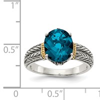 Shey Couture Sterling Silver Ring with 14K Accent Antiqued Oval London Blue Topaz view 4
