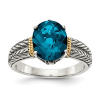 Shey Couture Sterling Silver Ring with 14K Accent Antiqued Oval London Blue Topaz view 1