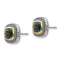 Shey Couture Sterling Silver Earrings with 14K Accent Antiqued Cushion London Blue Topaz Post view 2