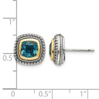 Shey Couture Sterling Silver Earrings with 14K Accent Antiqued Cushion London Blue Topaz Post view 4