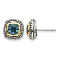 Shey Couture Sterling Silver Earrings with 14K Accent Antiqued Cushion London Blue Topaz Post view 1