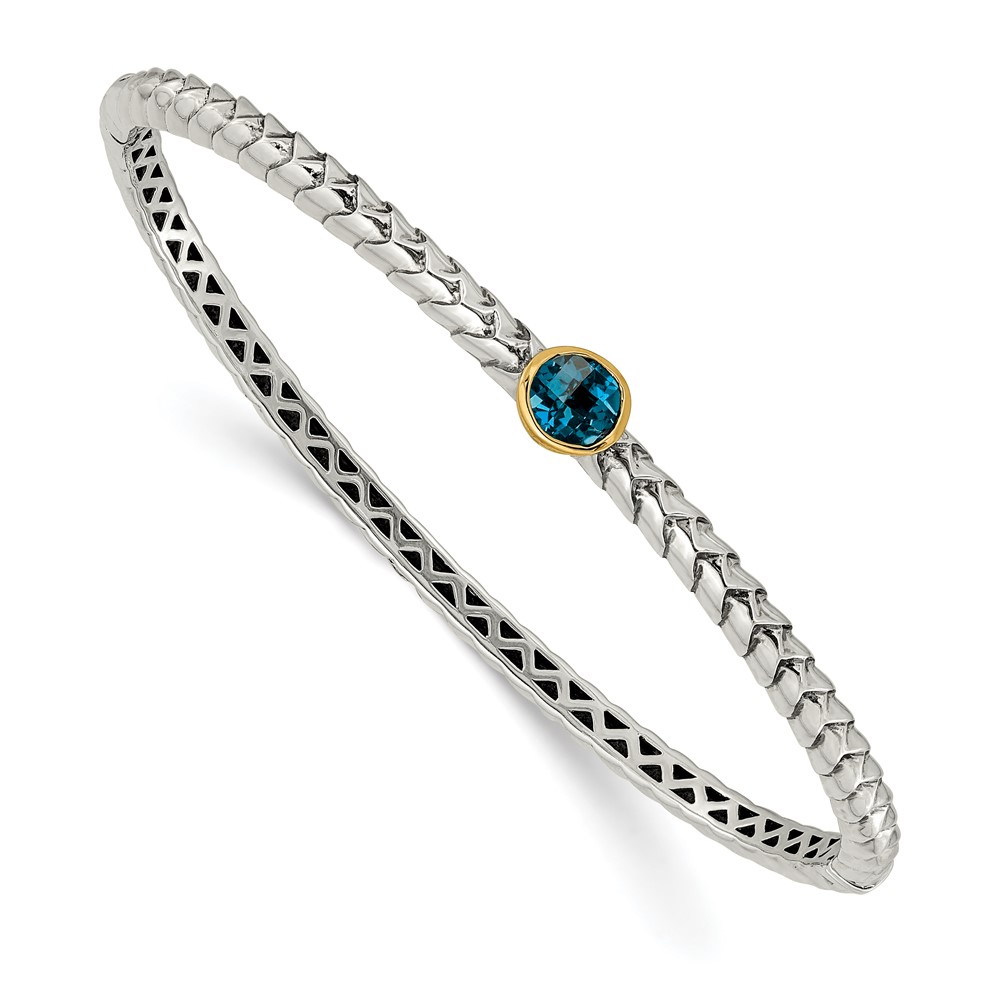 Shey Couture Sterling Silver Bangle with 14K Accent London Blue Topaz Hinged