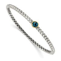 Shey Couture Sterling Silver Bangle with 14K Accent London Blue Topaz Hinged view 1