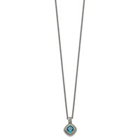 Shey Couture Sterling Silver Necklace with 14K Accent Antiqued Cushion Bezel London Blue Topaz, 18" view 2