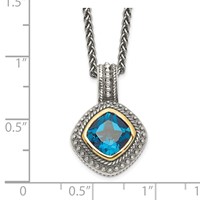 Shey Couture Sterling Silver Necklace with 14K Accent Antiqued Cushion Bezel London Blue Topaz, 18" view 3
