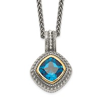 Shey Couture Sterling Silver Necklace with 14K Accent Antiqued Cushion Bezel London Blue Topaz, 18" view 1