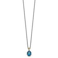 Shey Couture Sterling Silver Necklace with 14K Accent Antiqued Oval London Blue Topaz Oval, 18" view 2
