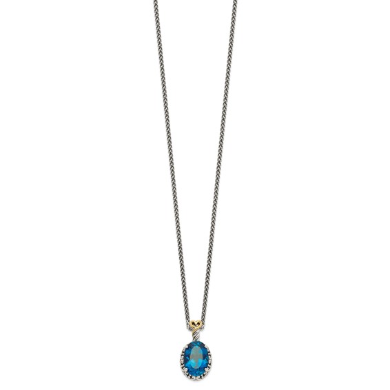 Shey Couture Sterling Silver with 14K Accent 18 Inch Antiqued Oval London Blue Topaz Oval Necklace