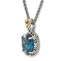 Shey Couture Sterling Silver Necklace with 14K Accent Antiqued Oval London Blue Topaz Oval, 18" view 5