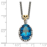 Shey Couture Sterling Silver Necklace with 14K Accent Antiqued Oval London Blue Topaz Oval, 18" view 3