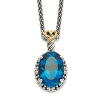 Shey Couture Sterling Silver Necklace with 14K Accent Antiqued Oval London Blue Topaz Oval, 18" view 1