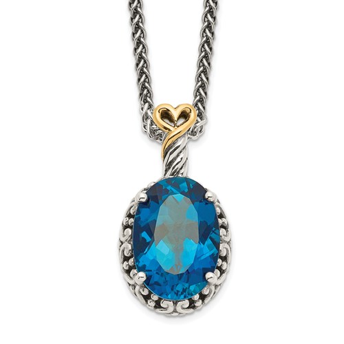 Shey Couture Sterling Silver Necklace with 14K Accent Antiqued Oval London Blue Topaz Oval, 18"
