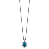 Shey Couture Sterling Silver Necklace with 14K Accent Antiqued Oval London Blue Topaz Hinged Bail, 18" view 2