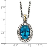 Shey Couture Sterling Silver Necklace with 14K Accent Antiqued Oval London Blue Topaz Hinged Bail, 18" view 3