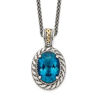 Shey Couture Sterling Silver Necklace with 14K Accent Antiqued Oval London Blue Topaz Hinged Bail, 18" view 1