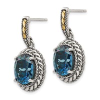 Shey Couture Sterling Silver Earrings with 14K Accent Antiqued Oval London Blue Topaz Post Dangle view 2