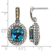 Shey Couture Sterling Silver Earrings with 14K Accent Antiqued Oval London Blue Topaz Post Dangle view 4