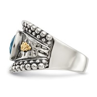 Shey Couture Sterling Silver Ring with 14K Accent Antiqued Checkerboard Cushion London Blue Topaz view 3