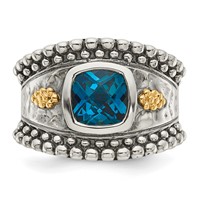 Shey Couture Sterling Silver Ring with 14K Accent Antiqued Checkerboard Cushion London Blue Topaz view 5