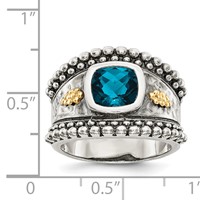 Shey Couture Sterling Silver Ring with 14K Accent Antiqued Checkerboard Cushion London Blue Topaz view 4