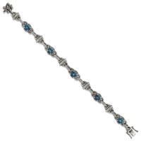 Shey Couture Sterling Silver Antiqued Round London Blue Topaz Bracelet, 7.75" view 2