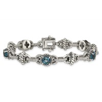 Shey Couture Sterling Silver Antiqued Round London Blue Topaz Bracelet, 7.75" view 4